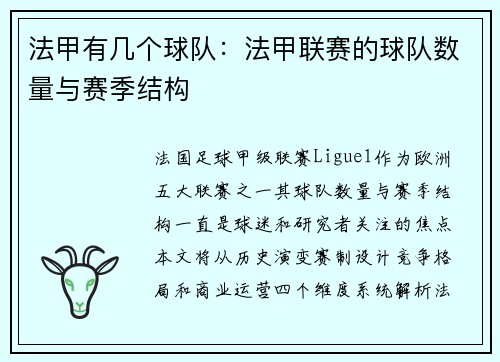 法甲有几个球队：法甲联赛的球队数量与赛季结构