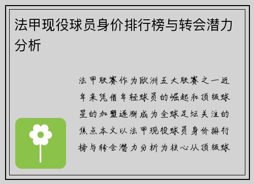 法甲现役球员身价排行榜与转会潜力分析