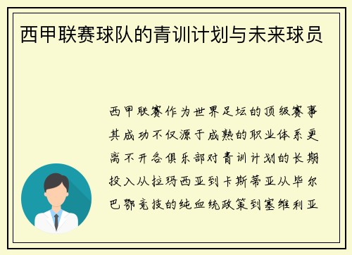 西甲联赛球队的青训计划与未来球员