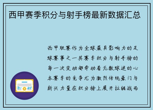 西甲赛季积分与射手榜最新数据汇总